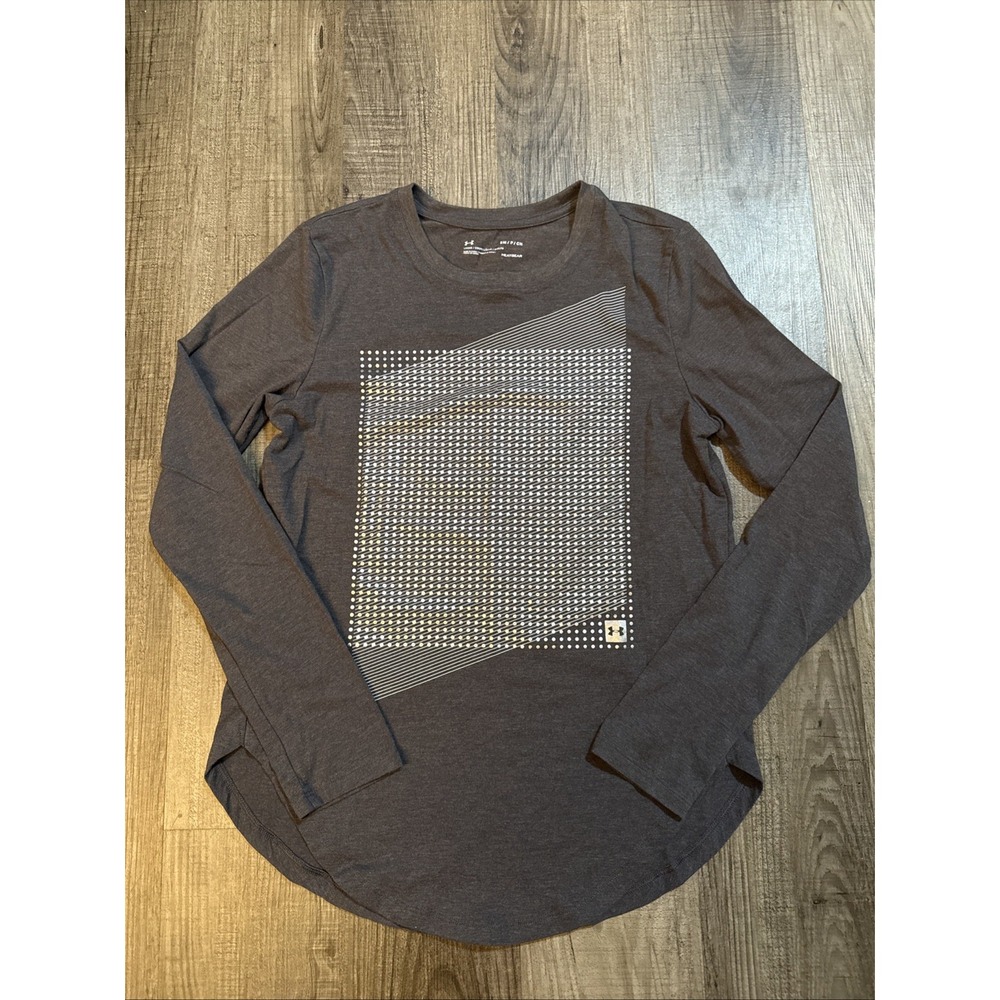 Under Armour Heatgear Loose Sz S Long Sleeve Gray Soft TShirt Silver Geometric